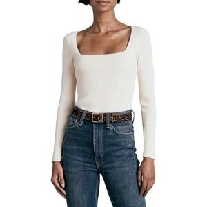 rag & bone Asher Squareneck Top Women XXS Ivory Rib Knit Long Sleeve NWOT $325